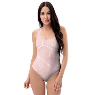 Pink Cracked Marble One Piece Swimsuite | Newhawaiianshirts