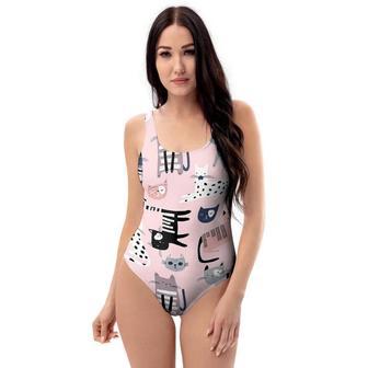 Pink Cute Cat Print One Piece Swimsuite | Newhawaiianshirts AU