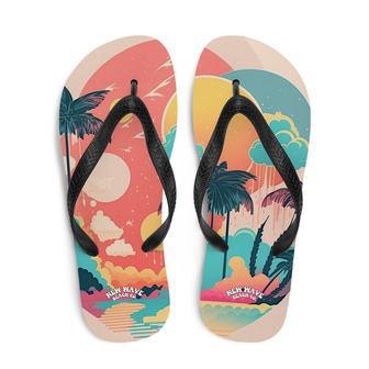 Pink Faded Retro Tropical Beach Palms Flip Flops Colorful | Newhawaiianshirts UK