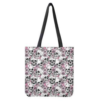 Pink Flowers Skull Pattern Print Tote Bag | Newhawaiianshirts CA