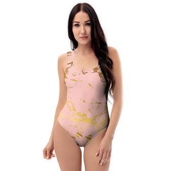 Pink Gold Marble One Piece Swimsuite | Newhawaiianshirts DE