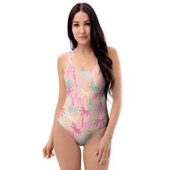 Pink Palm Tree Hawaiian Print One Piece Swimsuite | Newhawaiianshirts CA