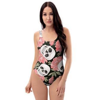 Pink Peony Skull One Piece Swimsuite | Newhawaiianshirts DE