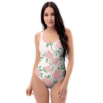 Pink Rose Flower One Piece Swimsuite | Newhawaiianshirts CA