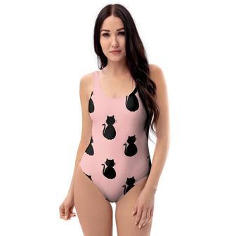 Pink Silhouette Cat Print One Piece Swimsuite | Newhawaiianshirts CA