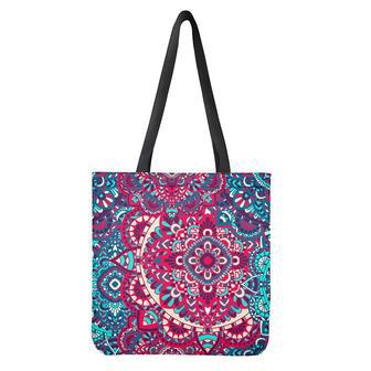 Pink Teal Bohemian Mandala Pattern Print Tote Bag | Newhawaiianshirts CA