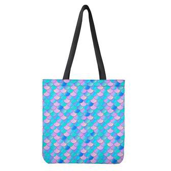 Pink Teal Mermaid Scales Pattern Print Tote Bag | Newhawaiianshirts AU