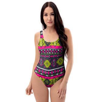 Pink Tribal Aztec Grunge One Piece Swimsuite | Newhawaiianshirts DE