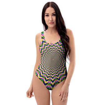 Psychedelic Blue Optical Illusion One Piece Swimsuite | Newhawaiianshirts AU