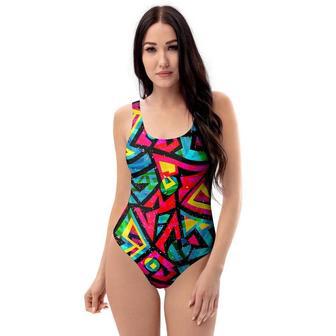 Psychedelic Geometric Print One Piece Swimsuite | Newhawaiianshirts AU