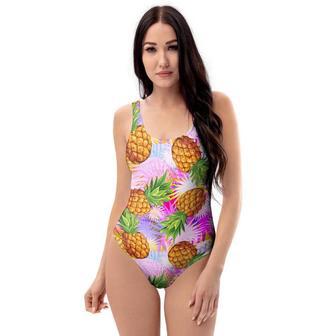 Purple Neon Pineapple Hawaiian Print One Piece Swimsuite | Newhawaiianshirts CA