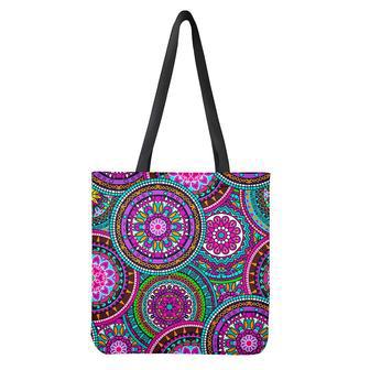 Purple Teal Circle Mandala Print Tote Bag | Newhawaiianshirts DE