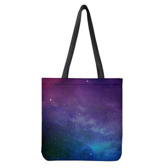 Purple Turquoise Galaxy Space Print Tote Bag | Newhawaiianshirts CA