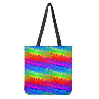 Rainbow Palm Tree Pattern Print Tote Bag | Newhawaiianshirts DE