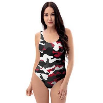 Red And Black Camouflage Print One Piece Swimsuite | Newhawaiianshirts DE