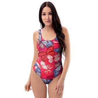 Red And Blue Butterfly Print One Piece Swimsuite | Newhawaiianshirts CA