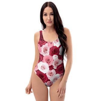 Red And Pink Rose Floral One Piece Swimsuite | Newhawaiianshirts