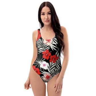 Red And White Hibiscus Flowers Hawaiian Print One Piece Swimsuite | Newhawaiianshirts AU