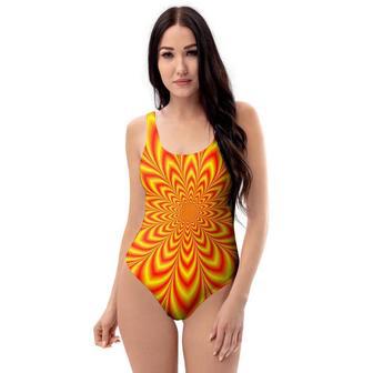 Red And Yellow Abstract Optical Illusion One Piece Swimsuite | Newhawaiianshirts UK