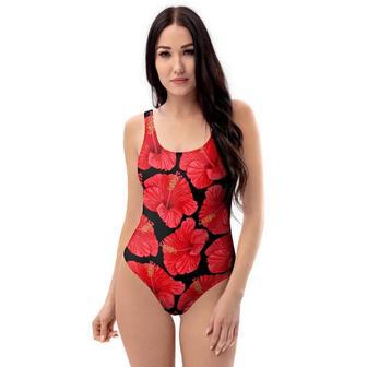 Red Hibiscus Flower Hawaiian Print One Piece Swimsuite | Newhawaiianshirts AU