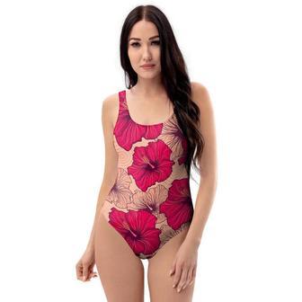 Red Hibiscus Flower Print One Piece Swimsuite | Newhawaiianshirts DE