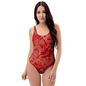 Red Oriental Chinese Dragon One Piece Swimsuite | Newhawaiianshirts CA