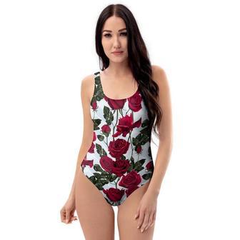 Red Rose Flower Print One Piece Swimsuite | Newhawaiianshirts DE