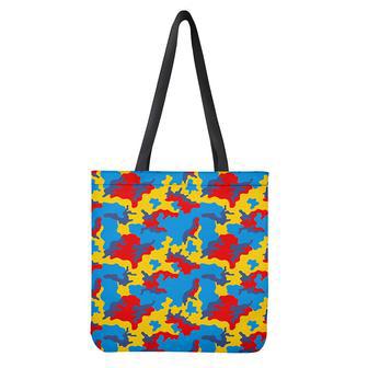 Red Yellow And Blue Camouflage Print Tote Bag | Newhawaiianshirts DE