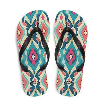 Retro Ikat Pink Blue Flip Flops Colorful | Newhawaiianshirts UK