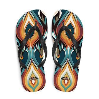 Retro Ikat Yellow Blue Orange Flip Flops Colorful | Newhawaiianshirts DE