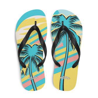 Retro Yellow Blue Faded Palm Tree Flip Flops Colorful | Newhawaiianshirts UK