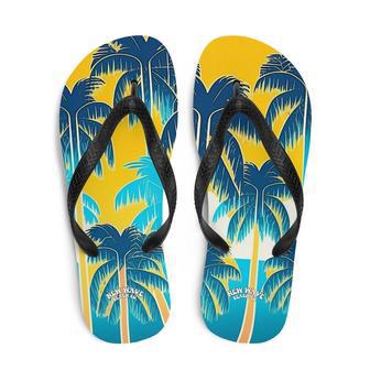 Retro Yellow Blue Tropical Palm Trees Flip Flops Colorful | Newhawaiianshirts