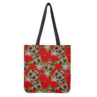 Rose Floral Sugar Skull Pattern Print Tote Bag | Newhawaiianshirts DE