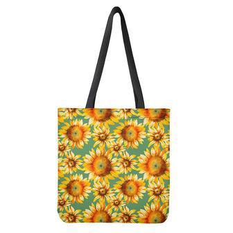 Sage Watercolor Sunflower Pattern Print Tote Bag | Newhawaiianshirts UK