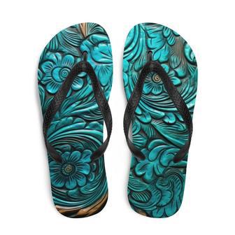 Scrolled Leather Design Blue Flip-Flops | Newhawaiianshirts DE