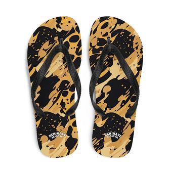 Splatter Paint Animal Print Brown Black Flip Flops | Newhawaiianshirts CA