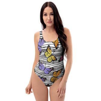 Striped Butterfly Print One Piece Swimsuite | Newhawaiianshirts UK