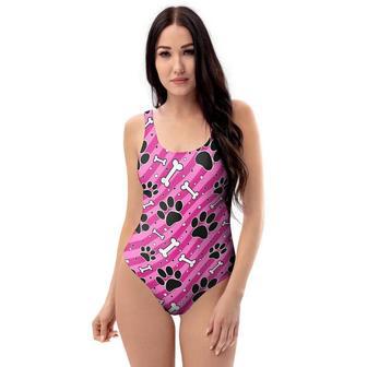 Striped Pink Paw One Piece Swimsuite | Newhawaiianshirts AU