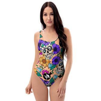 Sugar Skull Flower One Piece Swimsuite | Newhawaiianshirts CA