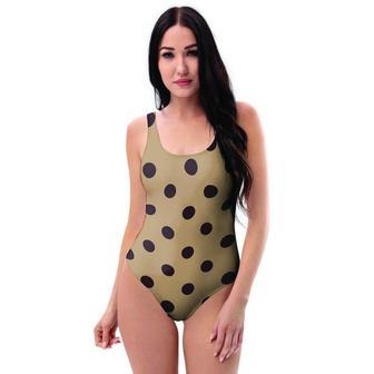 Tan And Black Tiny Polka Dot One Piece Swimsuite | Newhawaiianshirts AU