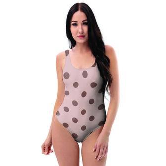 Tan And Brown Polka Dot One Piece Swimsuite | Newhawaiianshirts DE