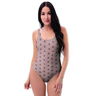 Tan Brown Polka Dot One Piece Swimsuite | Newhawaiianshirts AU