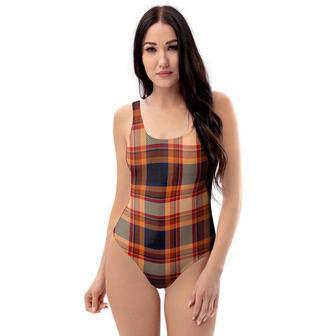 Tartan Brown Plaid One Piece Swimsuite | Newhawaiianshirts CA