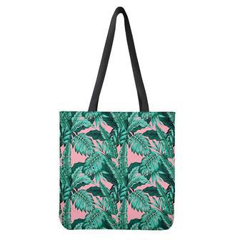 Teal Banana Leaves Pattern Print Tote Bag | Newhawaiianshirts