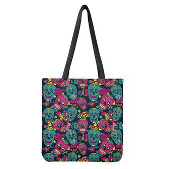 Teal Pink Sugar Skull Pattern Print Tote Bag | Newhawaiianshirts CA