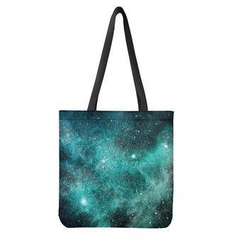 Teal Stardust Galaxy Space Print Tote Bag | Newhawaiianshirts CA