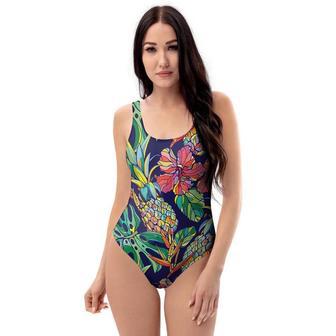 Tropical Floral Pineapple Print One Piece Swimsuite | Newhawaiianshirts