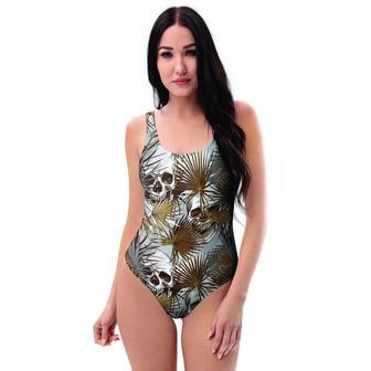 Tropical Leaf Skull One Piece Swimsuite | Newhawaiianshirts CA