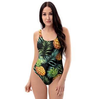 Tropical Palm Leaf Pineapple Print One Piece Swimsuite | Newhawaiianshirts DE