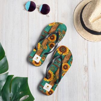 Turquoise And Sunflowers Flip-Flops | Newhawaiianshirts